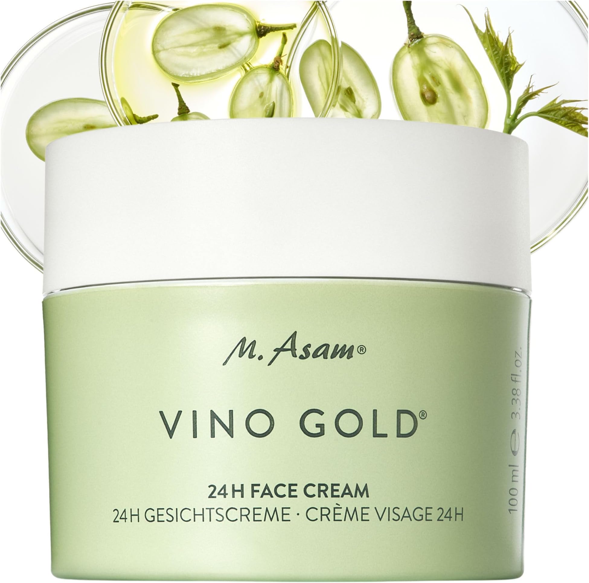 VINO GOLD 24h Face Cream (3.38 Fl Oz)- 24h day cream & night moisturizer against lines & wrinkles, protection against skin aging, anti-aging, vegan facial care, skincare for women.