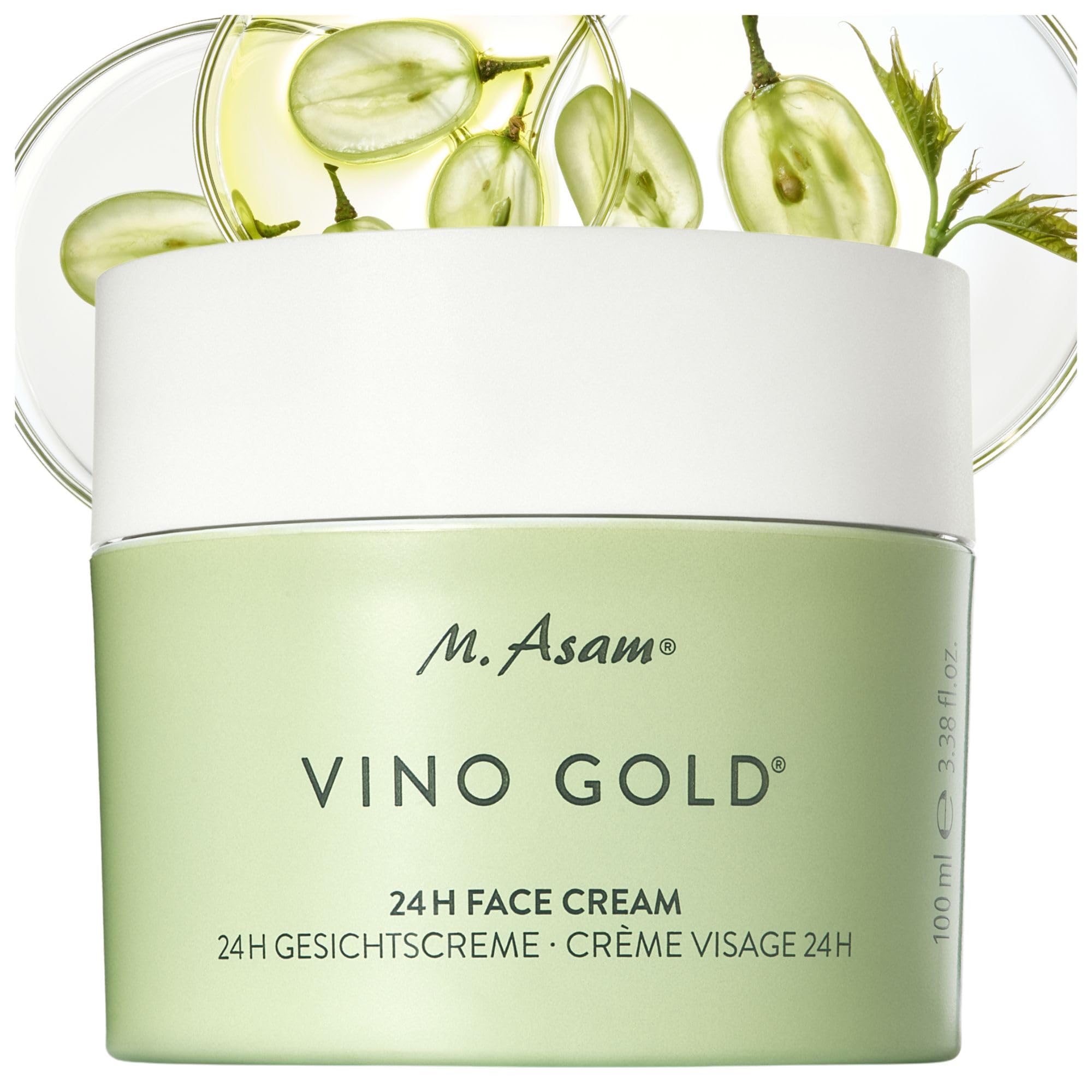 VINO GOLD 24h Face Cream (3.38 Fl Oz)- 24h day cream & night moisturizer against lines & wrinkles, protection against skin aging, anti-aging, vegan facial care, skincare for women.
