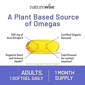 NatureWise Flaxseed Oil 1200 mg, Fish Free Omega 3 6 9 with 720mg ALA, Dietary Supplement for Heart Health Support - Organic, Cold Pressed, Non-GMO - 30 Softgels[1-Month Supply]