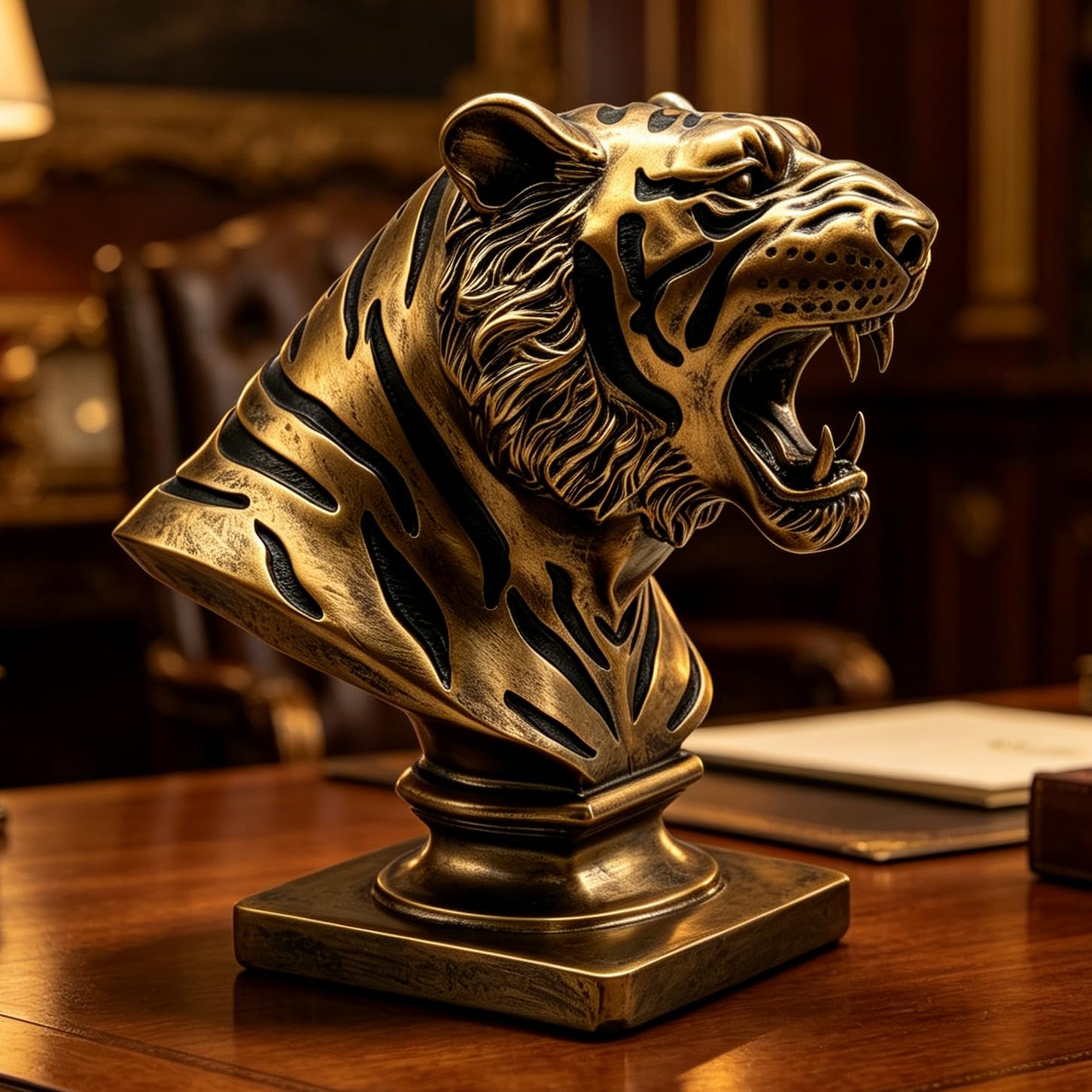 Xindam Bronze 9.6 Inch Tiger Bust Statue Tigers Head Figurine Decorative Home & Office Figurines Home Office Display Craft Living Room Decor Ornaments For Tabletop