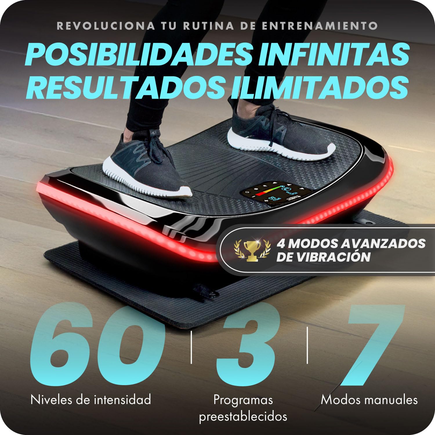 Plataforma Vibradora Bluefin 4D para Perder Peso, Recuperación Muscular y Drenaje Linfático, 3 Potentes Motores con Bandas y Cuerdas de Resistencia para Realizar un Ejercicio Completo