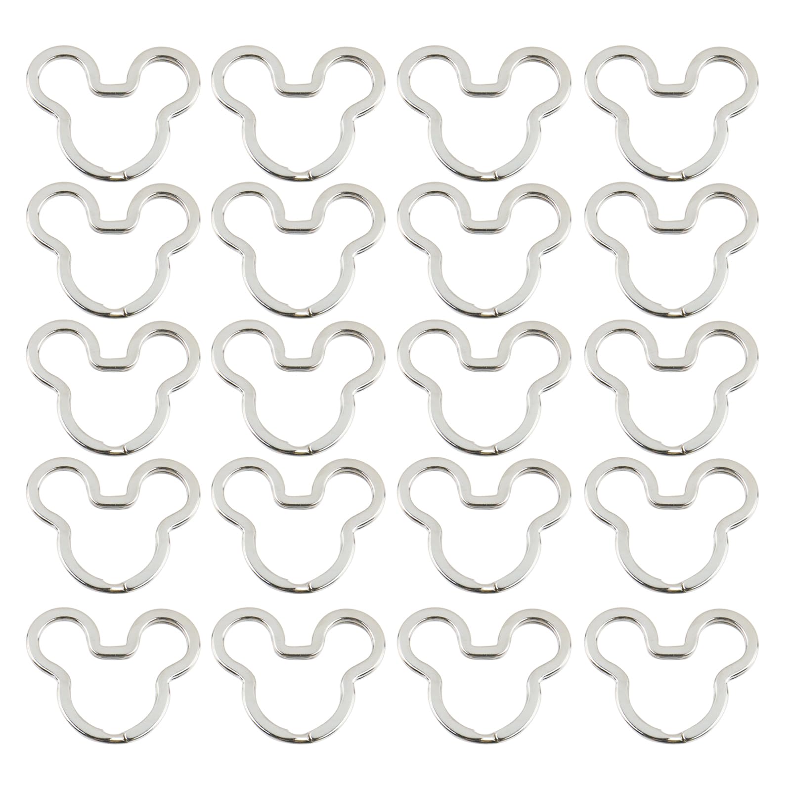 Tulead Iron Mickey Key Chain Rings Mouse Silver Flat Split Rings Mouse Shape Keychain Hoop Key Holder Keyring Holder Pack of 20