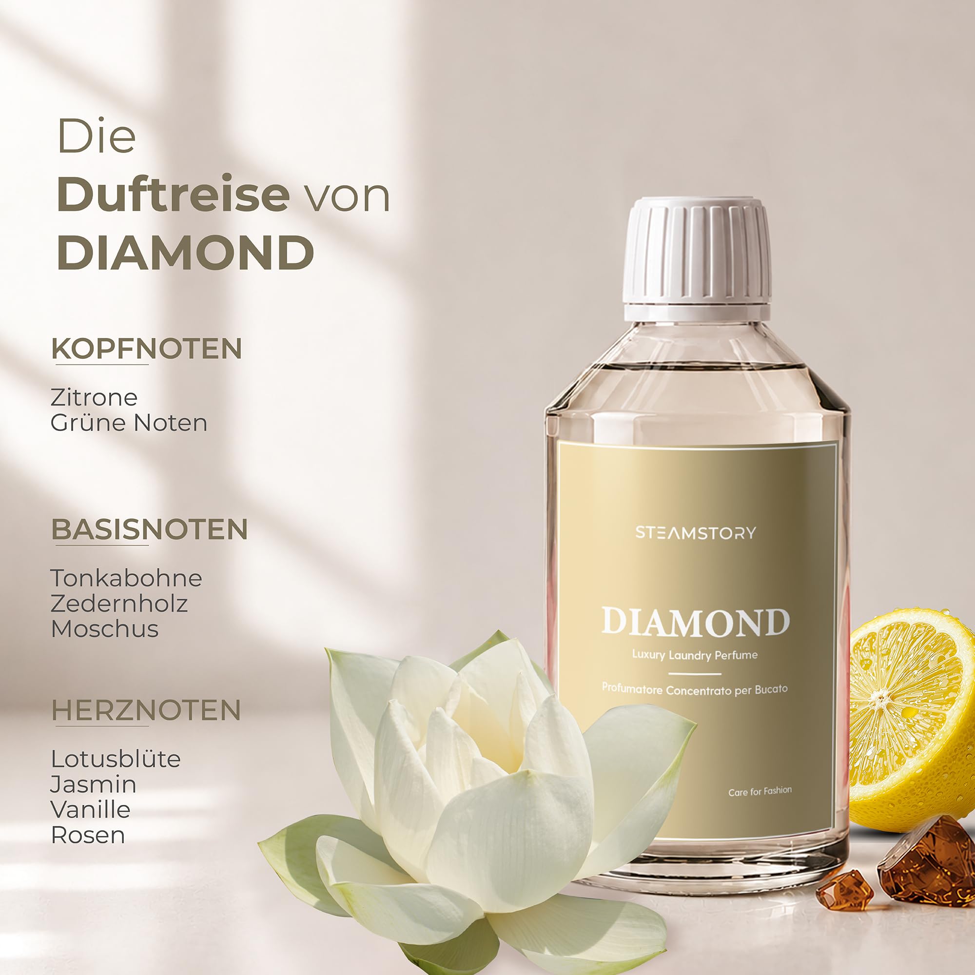Luxus Wäscheparfüm Diamond – Frischer Duft mit weißem Moschus und Zitrusfrüchten – 500 ml