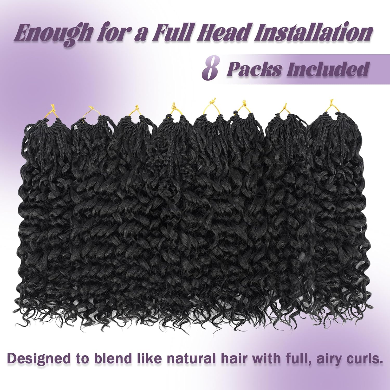 Prelooped Boho Gogo Curl Crochet Hair 12 Inch 8 packs Natural Black, Pure Protein Fiber Close to Human Hair, Curly Crochet Deep Wave Beach Curl Braids Hair Extensions for Black Women(12 Inch,1B#)