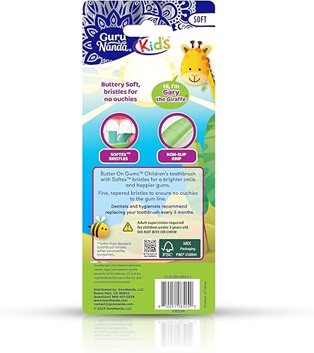 Miniatura 7 de GuruNanda Butter On Gums - Cepillo de dientes para niños, paquete de 4 cepillos de dientes de cerdas extra suaves para niños, multicolor y divertido