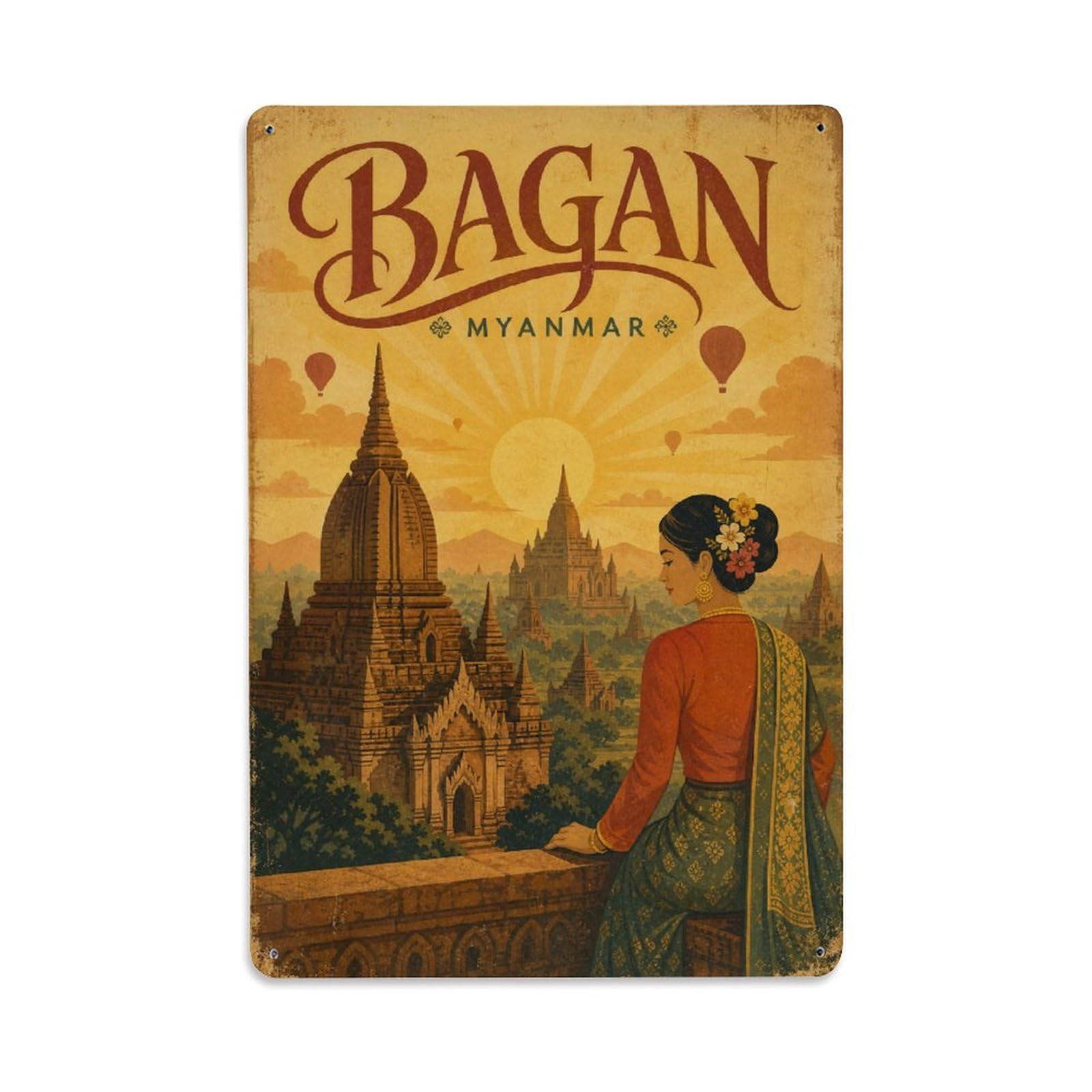 Gead 8X12inch Style Travel Vintage Myanmar Bagan Metal Tin Sign