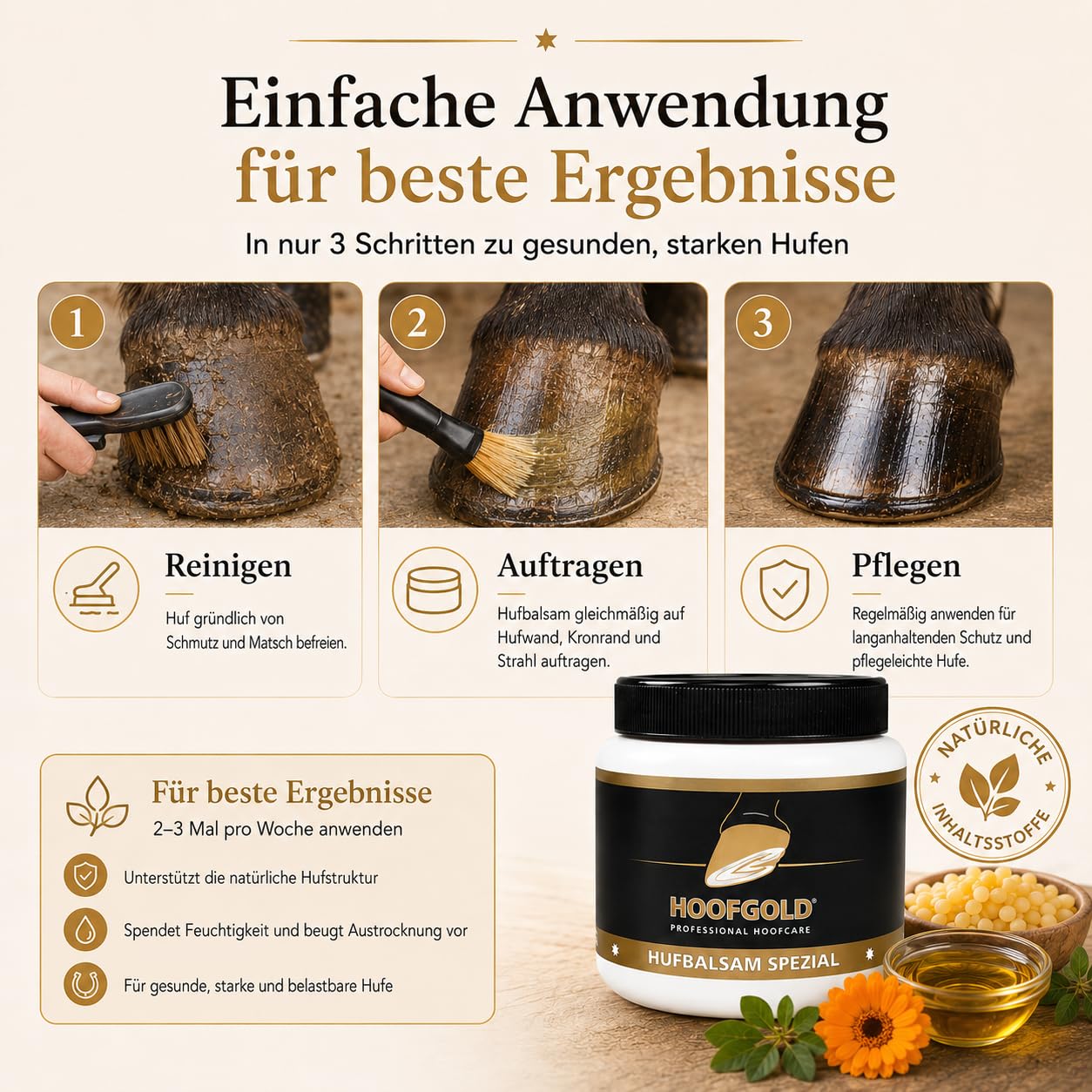 Bálsamo especial para pezuñas, caballo Huffett con aceites esenciales, cuidado 2 en 1 para pezuñas para grietas, podredumbre y cuerno frágil, nutre, protege y fortalece el cuerno, prensado en