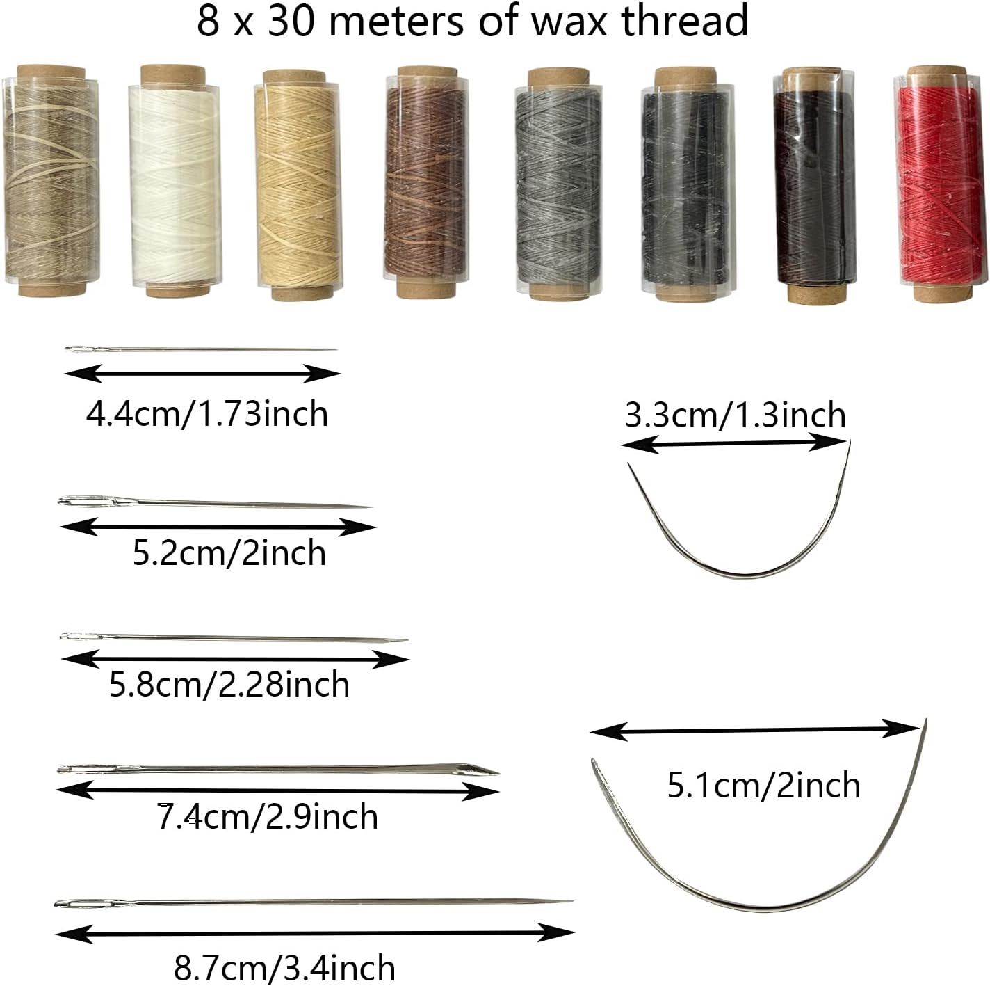 32 Pcs Leather Sewing Kit, Hand Book Binding Tools Set, Tape Measure Thimble Ring Bone Folder Creaser Waxed Linen Thread Wood Handle Awl Large-Eye Needles for DIY Bookbinding Sewing