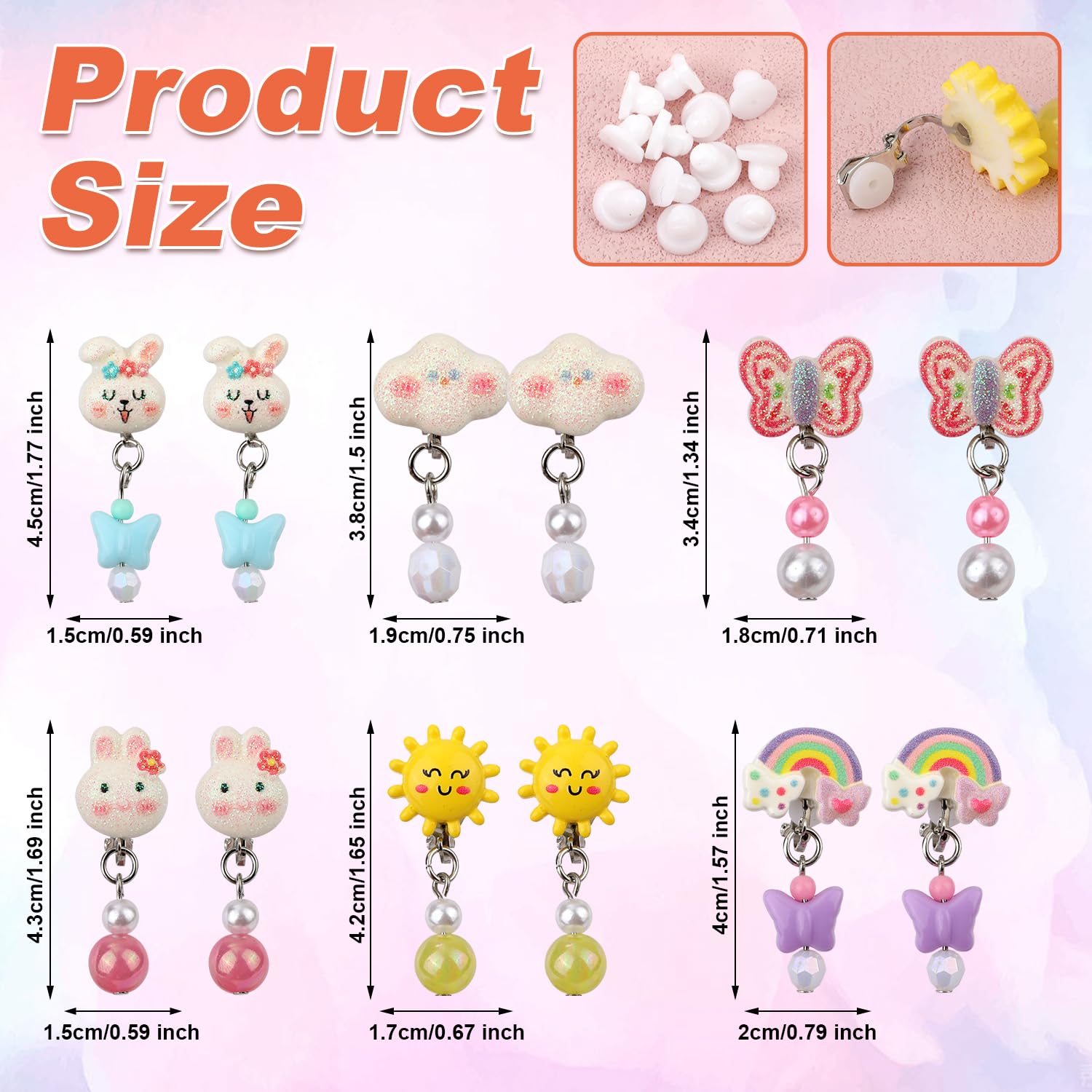 6 Pairs Easter Girl Clip On Earrings, Non Pierced Earrings Set with Ear Pads Cute Bunny Butterfly Rainbow Design Ear Clips for Children Non Perforated Clip on Earring Stud Jewelry for Girls Gift