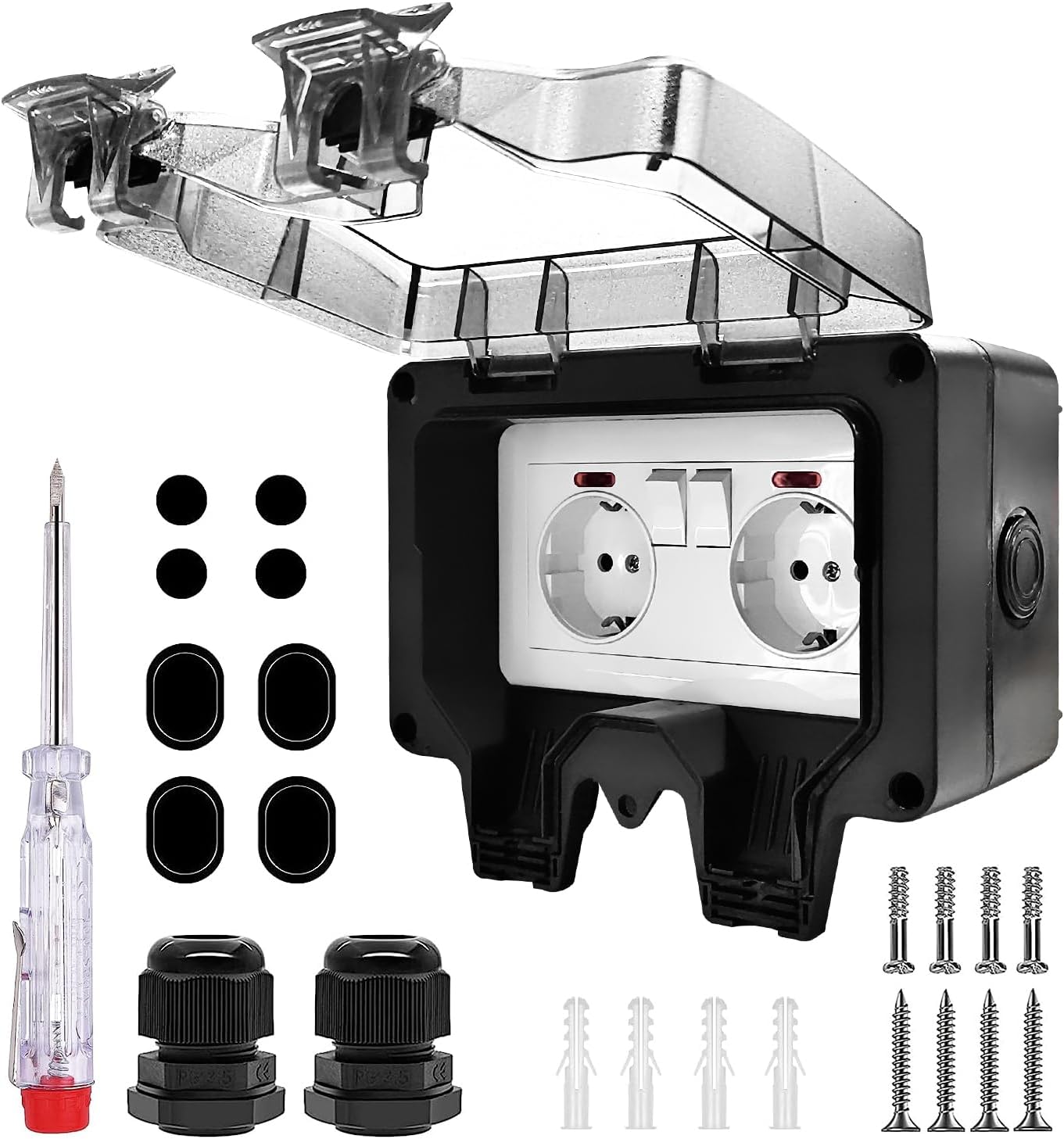 Außensteckdose Wasserdicht für EU Stecker, 16A Outdoor Doppelsteckdose