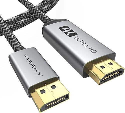 Miniatura 8 de Warrky Paquete de 2 adaptadores de cable DisplayPort a HDMI 4K de 3.3 pies carcasa de aluminio, trenzado de nailon de alta velocidad (1440P 60Hz,