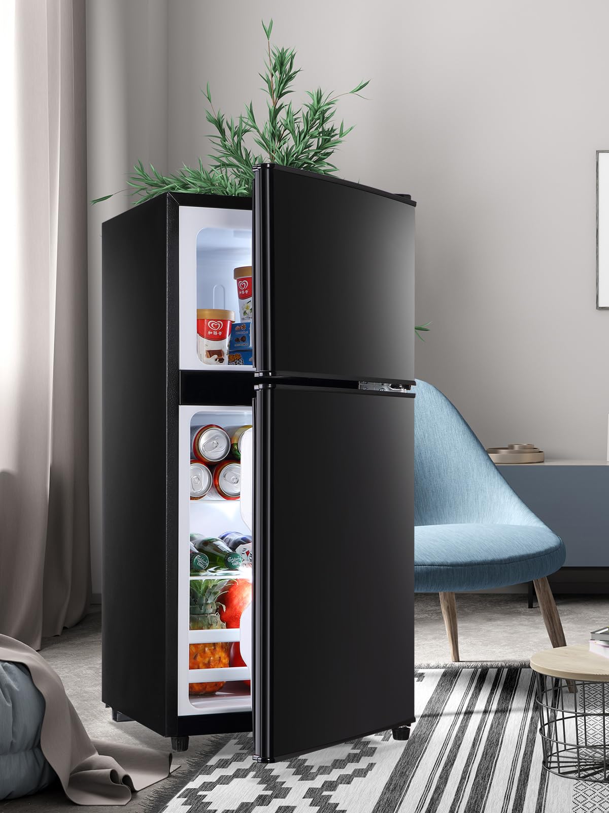 Krib Bling 3.5 Cu.Ft Refrigerator With Freezer, 2 Doors Fridge With Adjustable Thermostat Control, Refrigerator For Kitchen, Dorm, Apartment, Garage, Office, Black on Fridge.com - View 6