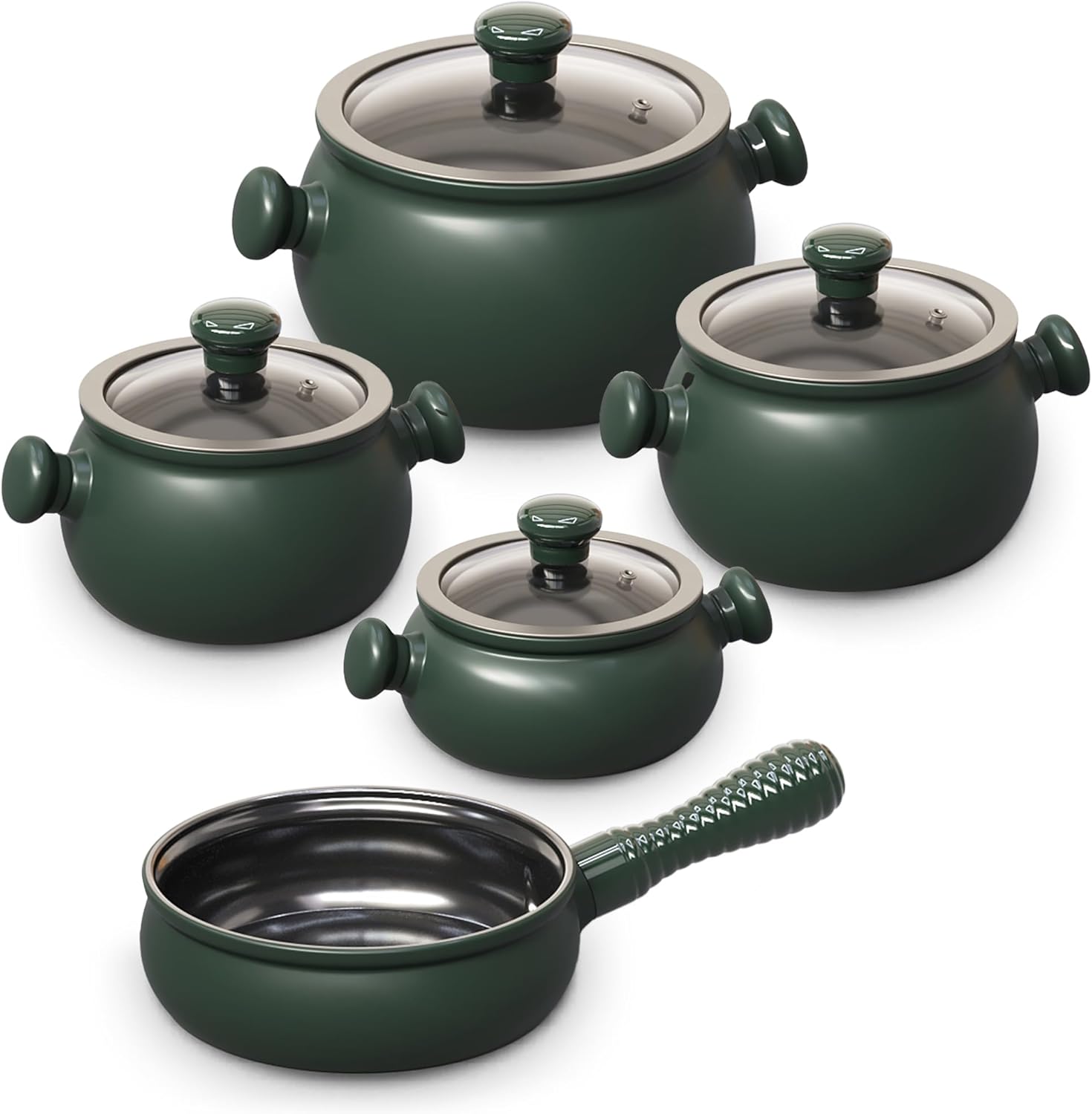 100% Ceramic, Non Toxic, Healthy, Longlasting, Lightweight Cookware Set - Oven Safe Up to 1200F, Dishwasher Safe - PFAS, PTFE, PFOA, PFOS - Matte Rosemary