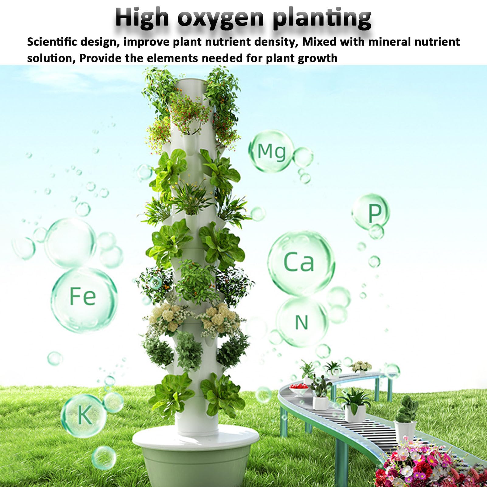 Torre hidropónica, cultivo hidropónico, kit de cultivo hidropónico, cultivo vertical con bomba de hidratación, adaptador, macetas de red y temporizador.,5-layers