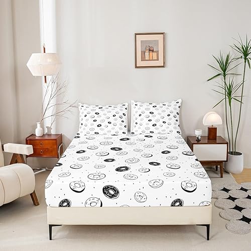 Miniatura 5 de Manfei Juego de sábanas de dibujos animados para niños, tamaño King, diseño de donas de alimentos, decoración de habitación de niños, niñas y