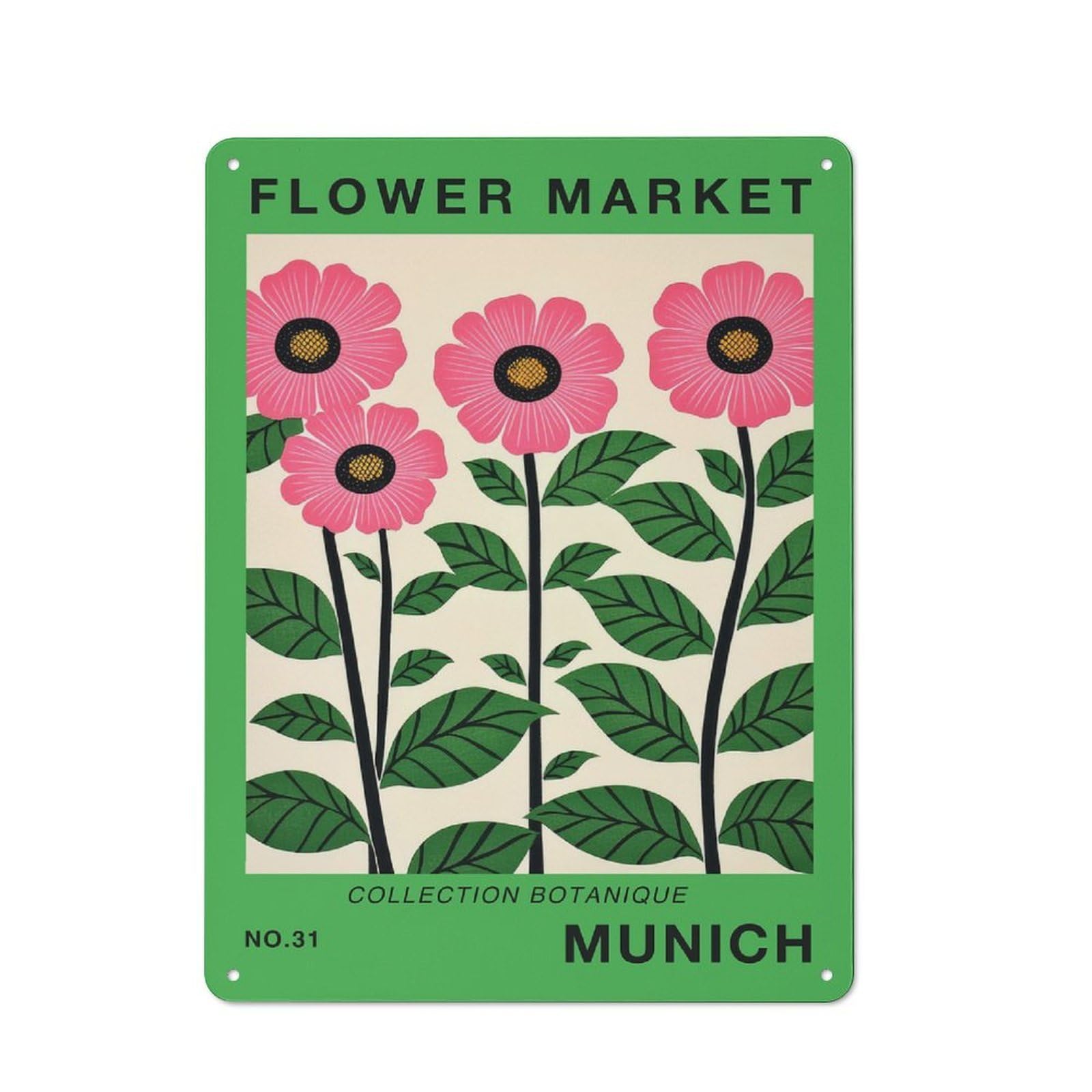 Junmoney Style-4 Classic Munich Flower Market Art Print Metal Wall Sign 40X30cm, Pub Wall Decor For Diner, Restaurant, Shed Or Kitchen