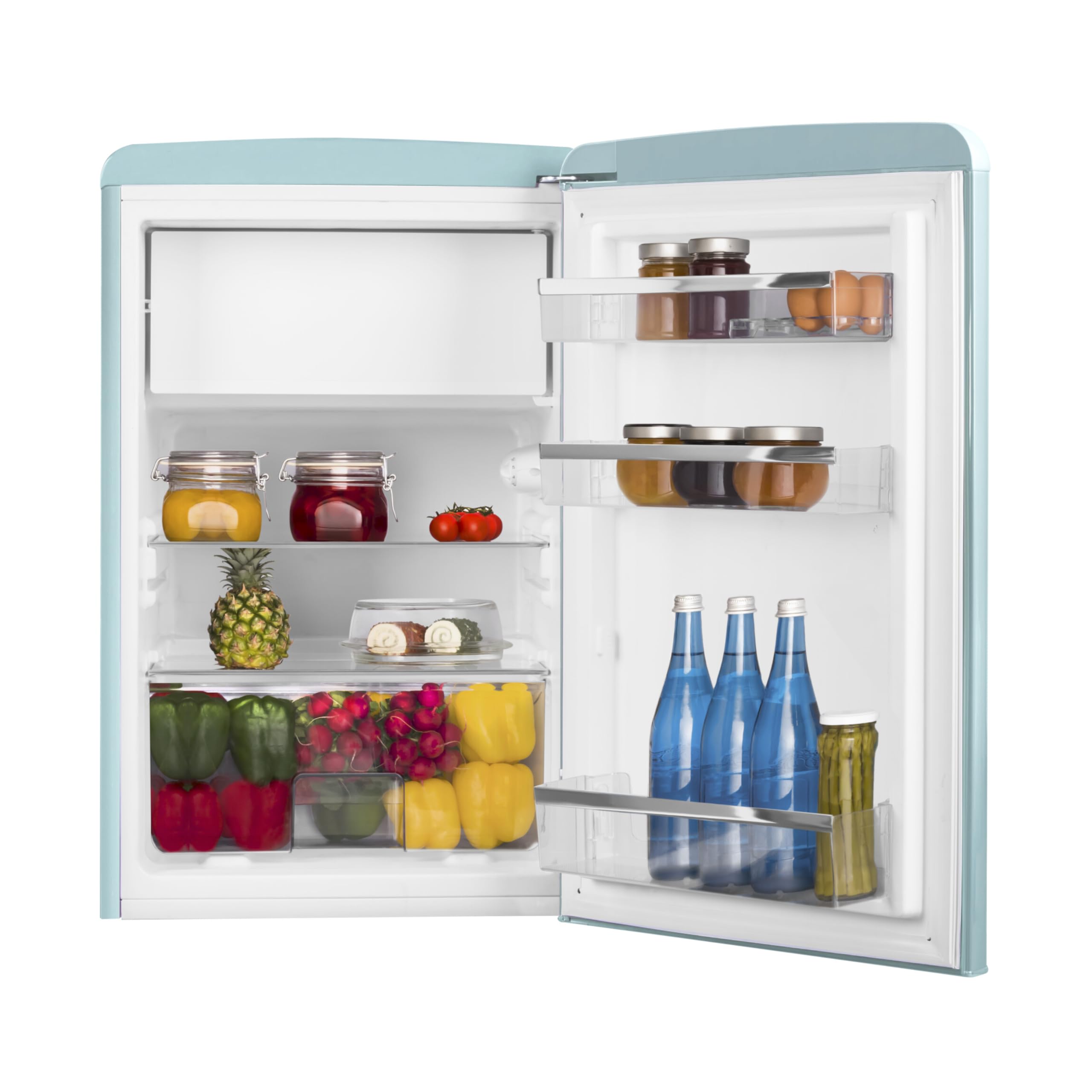 Amica KS 15612 T Retro lodówka z zamrażalnikiem/Ice Blue / 88 cm (wys.) x 55 cm (szer.) x 62 cm (gł.) / design retro