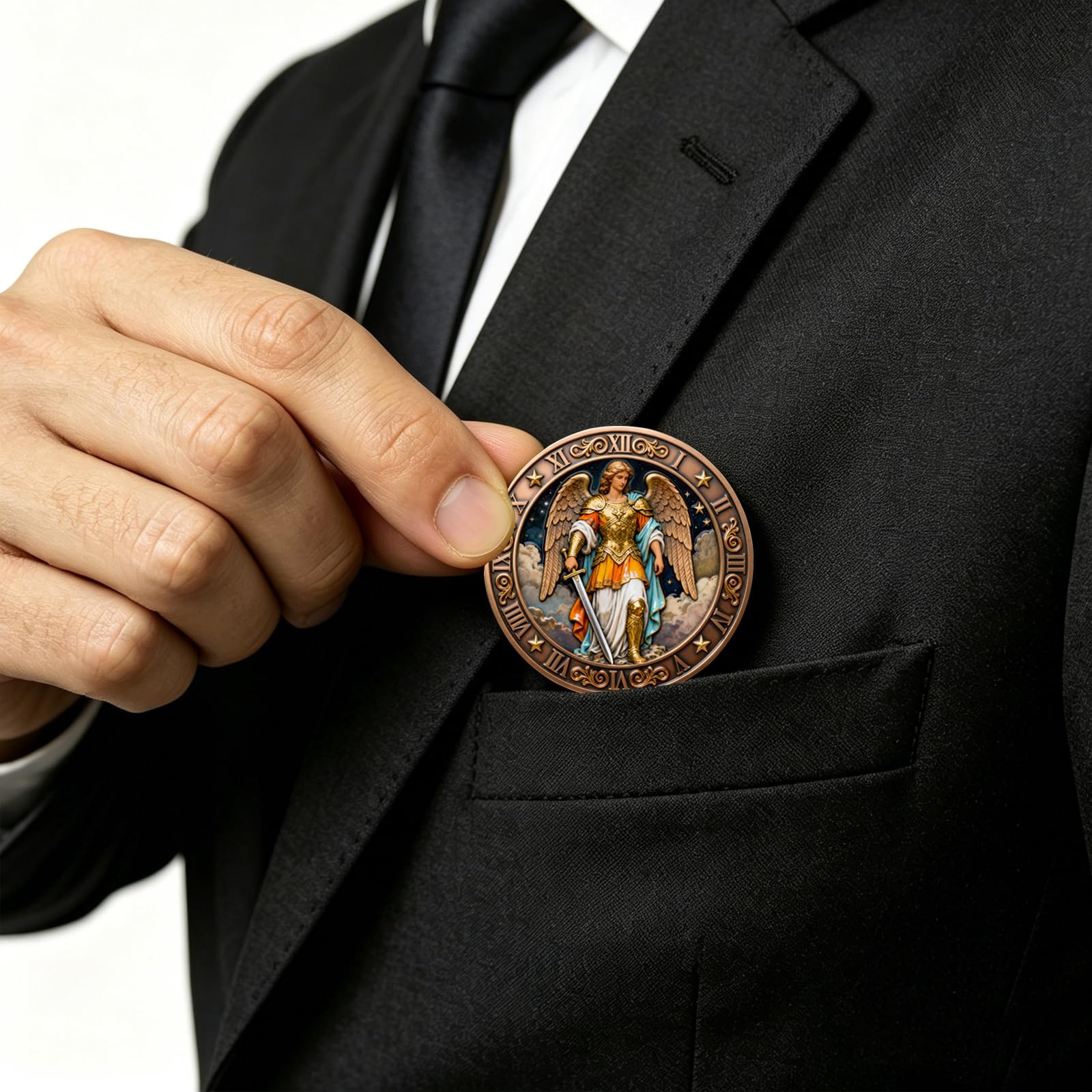 Moneda de protección del arcángel de San Miguel, moneda de ángel de la guarda con oración de San Miguel, moneda religiosa cristiana con funda protectora transparente, acabado antiguo