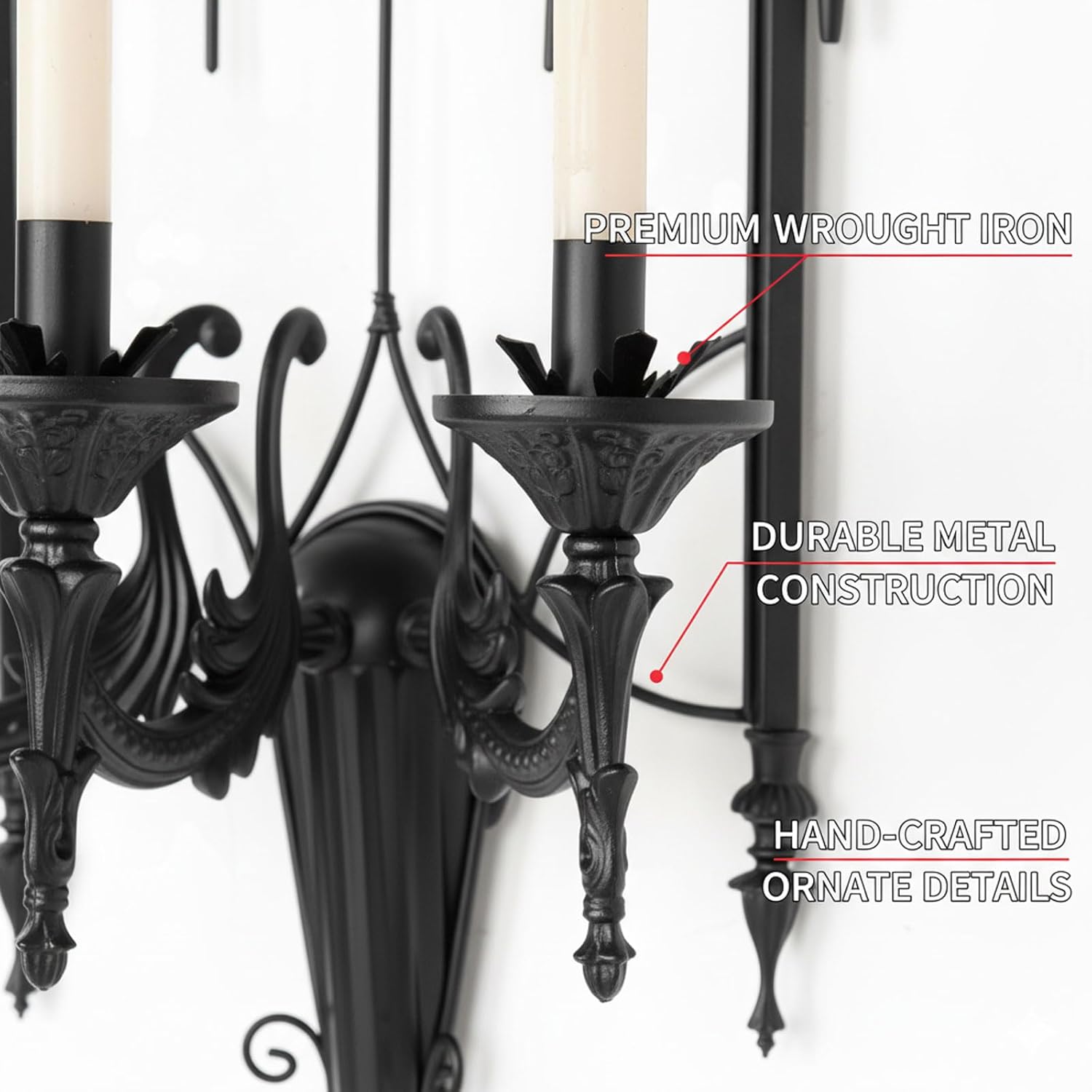 AIM & GGKK Gothic Wall Candle Holder – 3 Black Candle Sconces, Cathedral Arch Wall Mounted Candle Sconce for Living Room, Entryway, or Dining Room