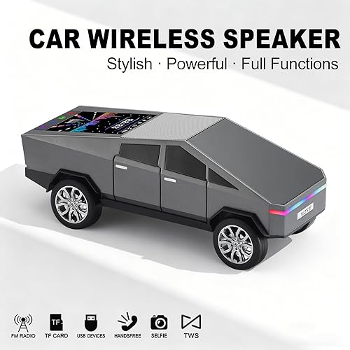 Miniatura 9 de Altavoz Bluetooth con reproducción de camión de estilo futuro con pantalla LED, TWS estéreo, FM, reproducción USBTF, faros LED, micrófono, regalo