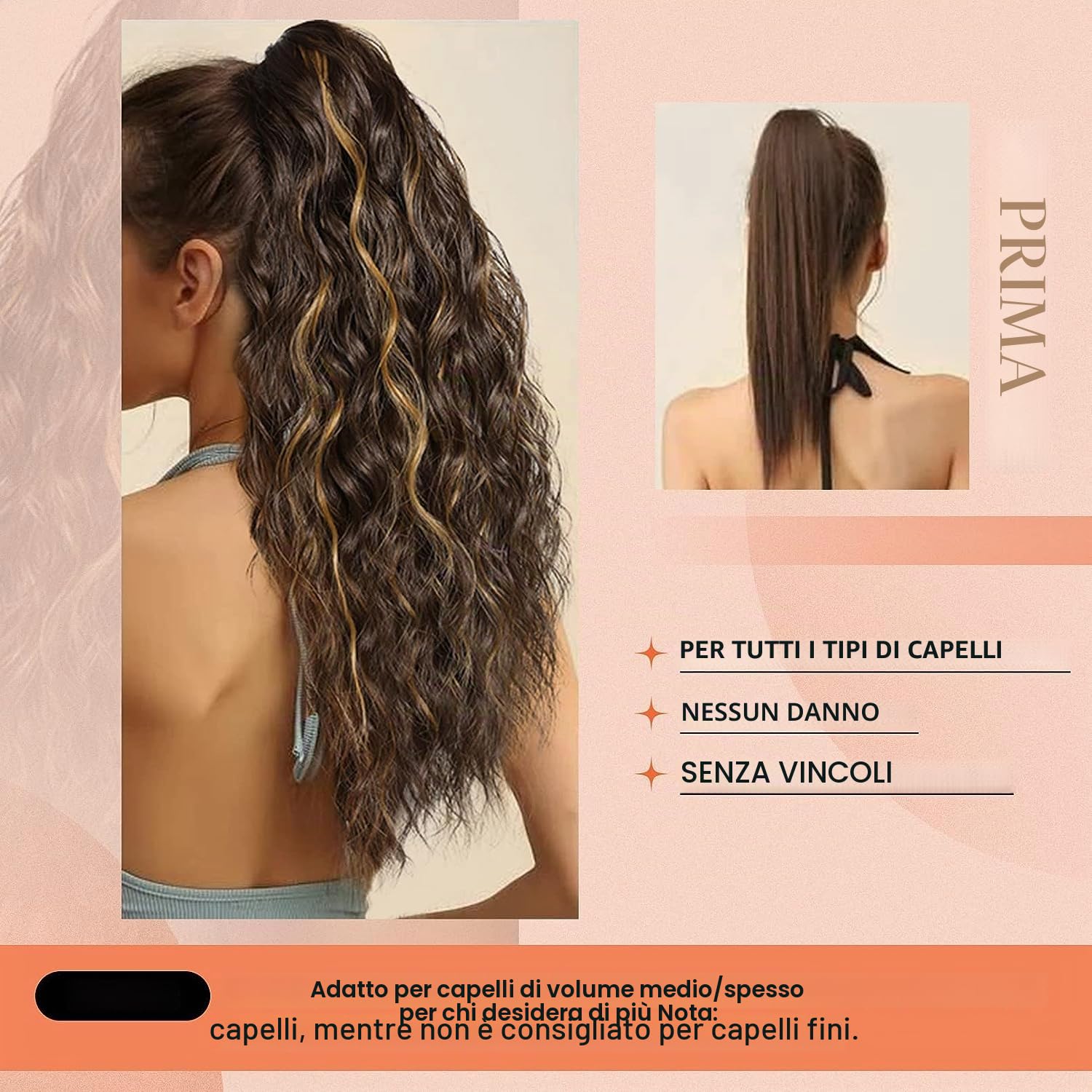 PORSMEER Extension di capelli sintetici naturali con clip, 45 cm di lunghezza, capelli sintetici naturali da donna