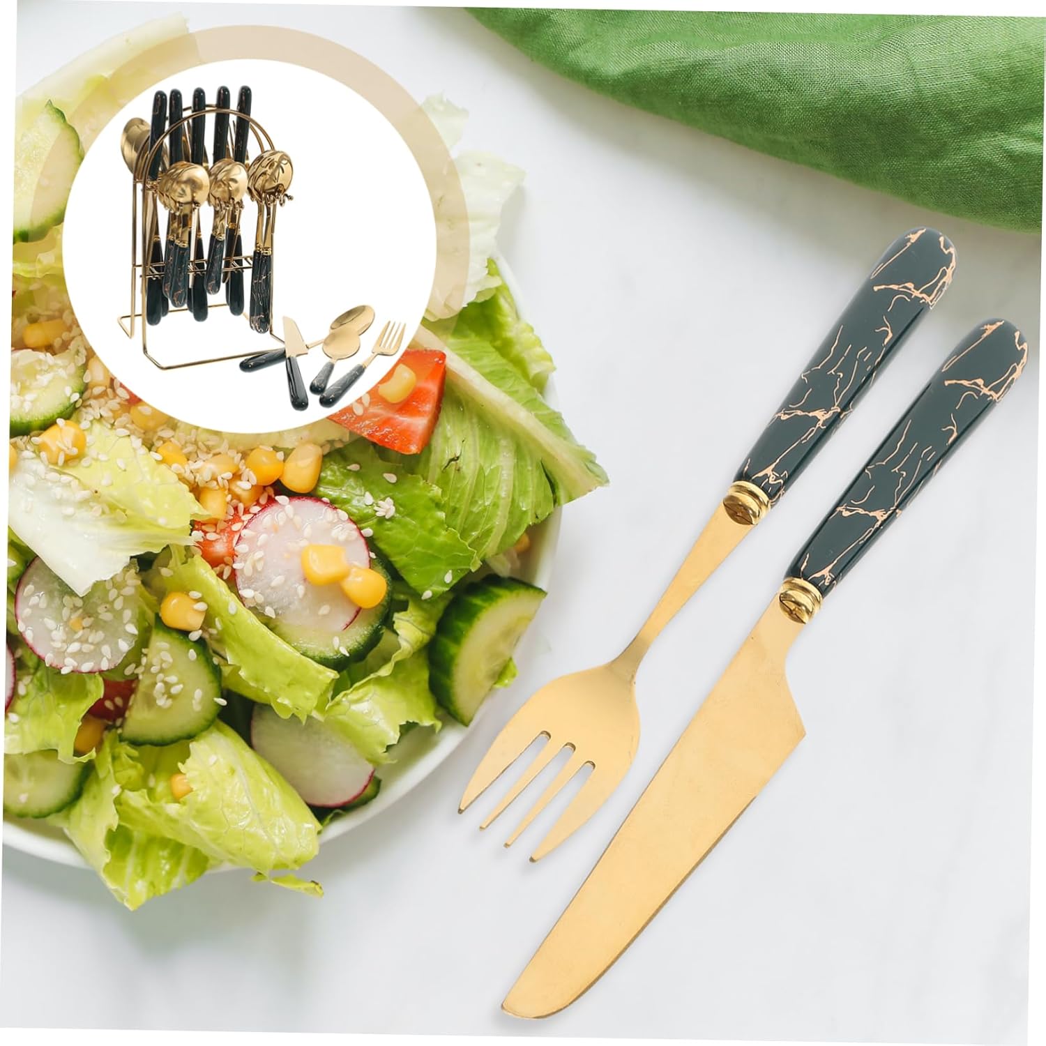 Elegant Ceramic Handle Stainless Steel Cutlery Fork Spoon Knife Set -piece Steak Fork Spoon Kit Kitchen Supplies