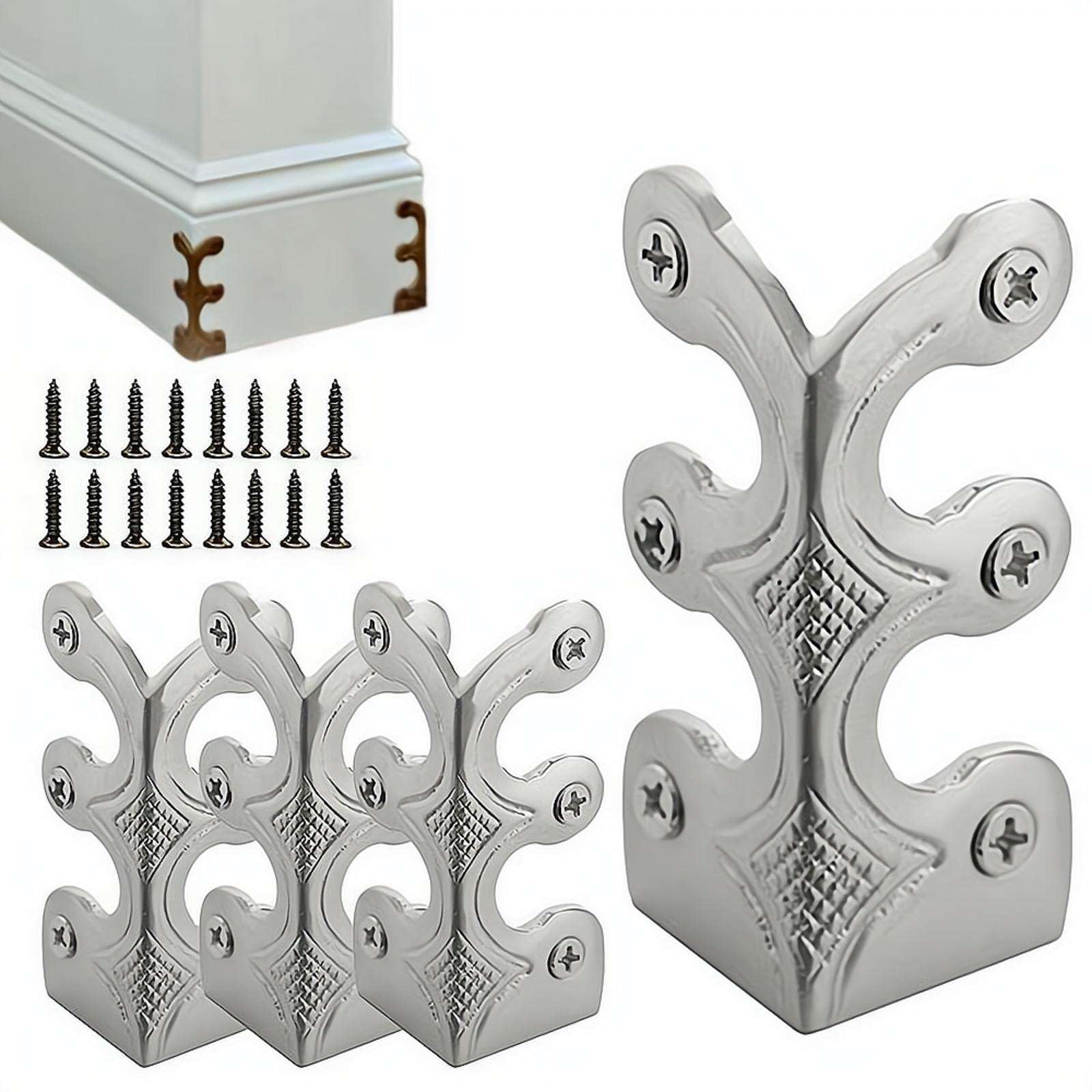 4pcs Brass Baseboard Corner Protectors,Vintage Metal Corner Protector,Skirting Board Corners Protectors,TableCorner Edge Cover Safety Bracket,for Skirting Board, Table, Bookshelves & Wall Protection