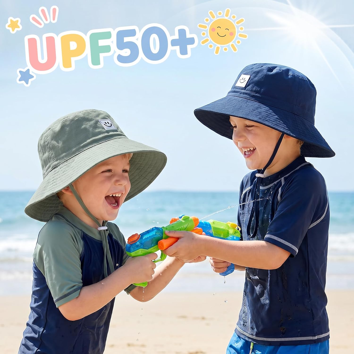 Kids Sun Hat Smile Face Bucket Hat for Toddler Girls Boys UPF 50+ Sun Protection Toddler Summer Hats