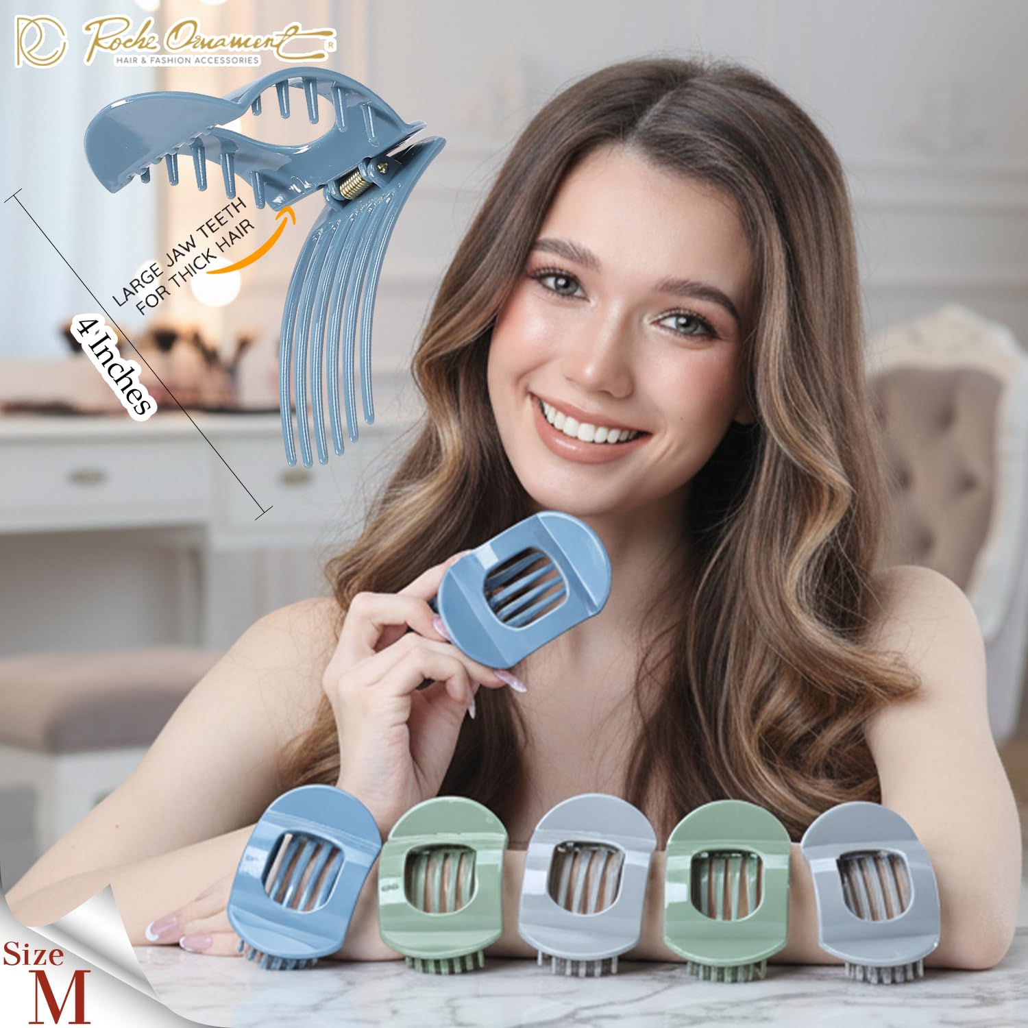 RC ROCHE 6 Pcs Flat Claw Clips for Women Thick Hair No Slip, Medium Earth image 2