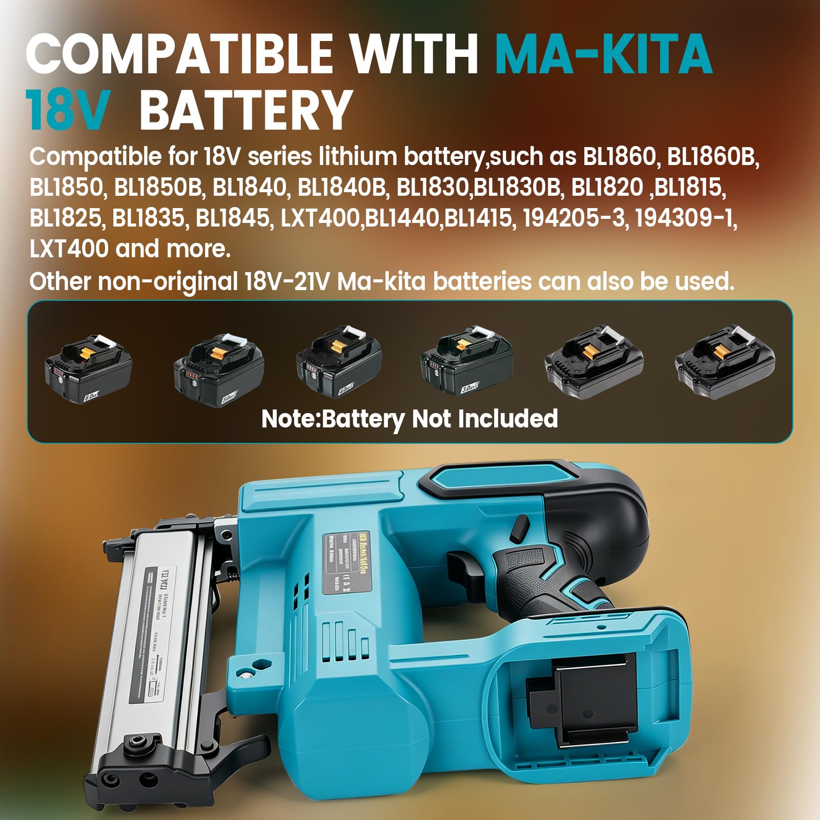 18GA - Clavadora y grapadora inalámbrica compatible con Makita 18V, pistola de clavos sin escobillas con 1000 clavos y 1000 grapas para mejoras del hogar, carpintería, tapicería (azul)