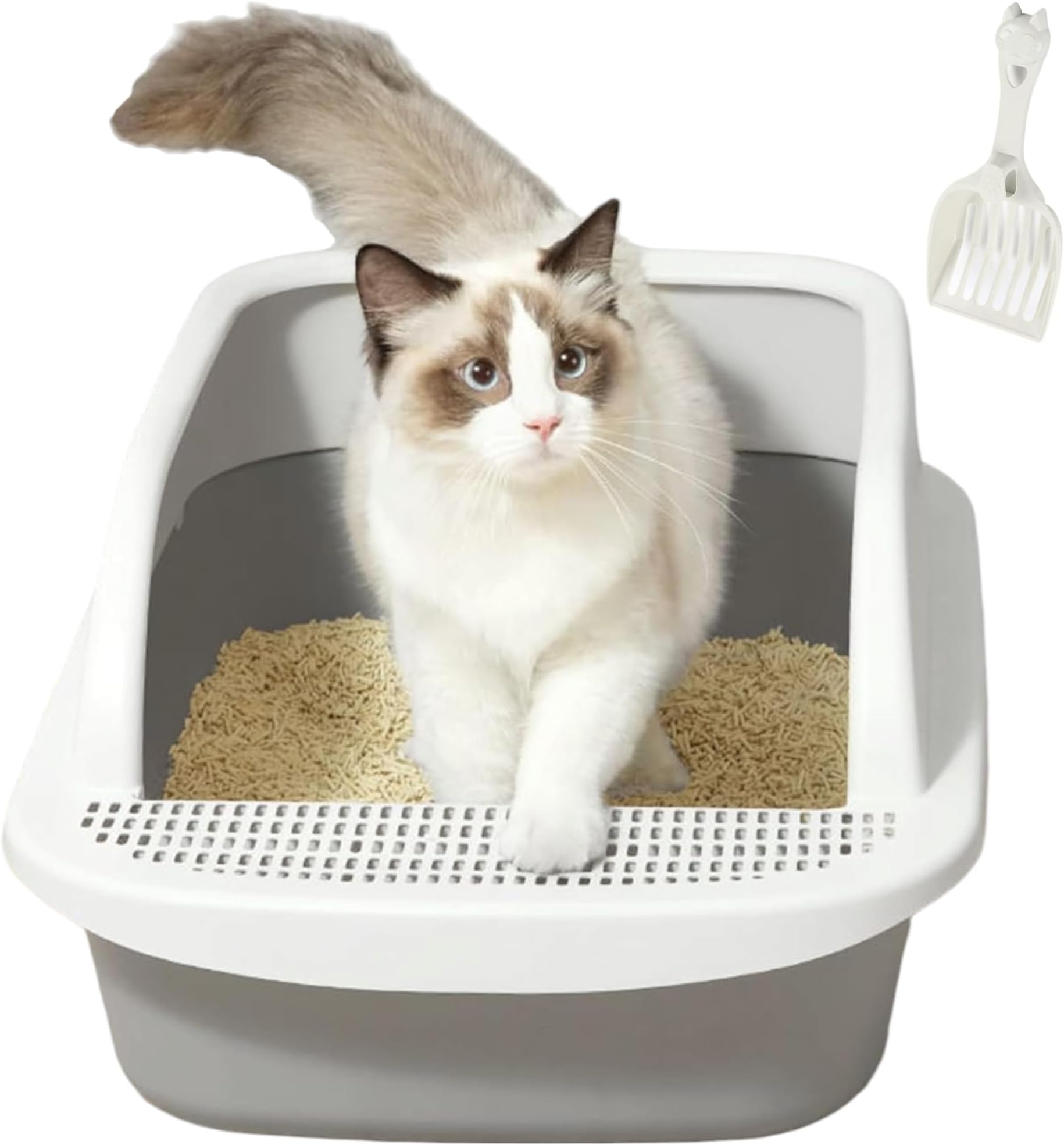 BRKT Cat Litter Box | Extra Large Open Top Litter Tray with Scooper|Semi-enclosed Anti-Splash Cat Sandbox and Toilet | Easy to Clean & Assemble(Extra-Large)