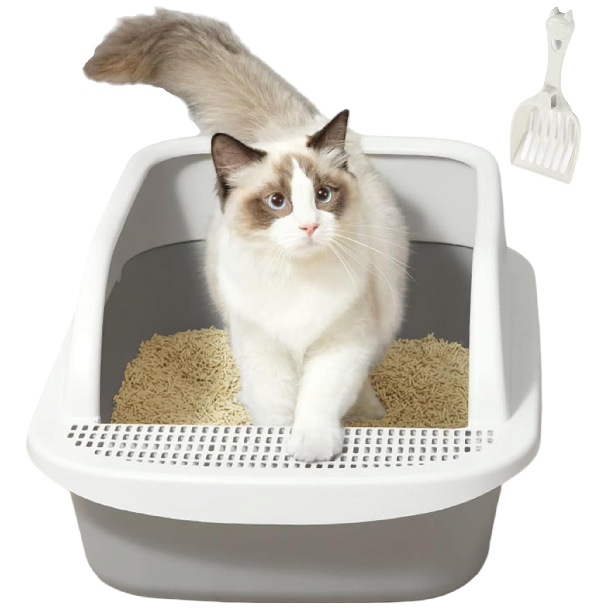 BRKT Cat Litter Box | Extra Large Open Top Litter Tray with Scooper|Semi-enclosed Anti-Splash Cat Sandbox and Toilet | Easy to Clean & Assemble(Extra-Large)