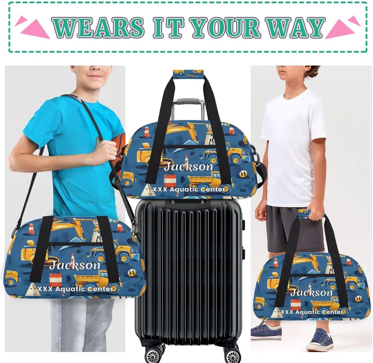 Personalized Cool Car Gym Duffel Bags for Kids Boys with Custom Name Sport Training Travel Bags for Overnight Weekender - Blue
