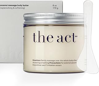 THE ACT Solid Coconut Body Butter – Organic Vegan Moisturizer with Shea & Almond Oils – Melts in Hands – Massage Balm for Dry Skin – Natural Skincare for Women & Men – 6 oz with Spatula