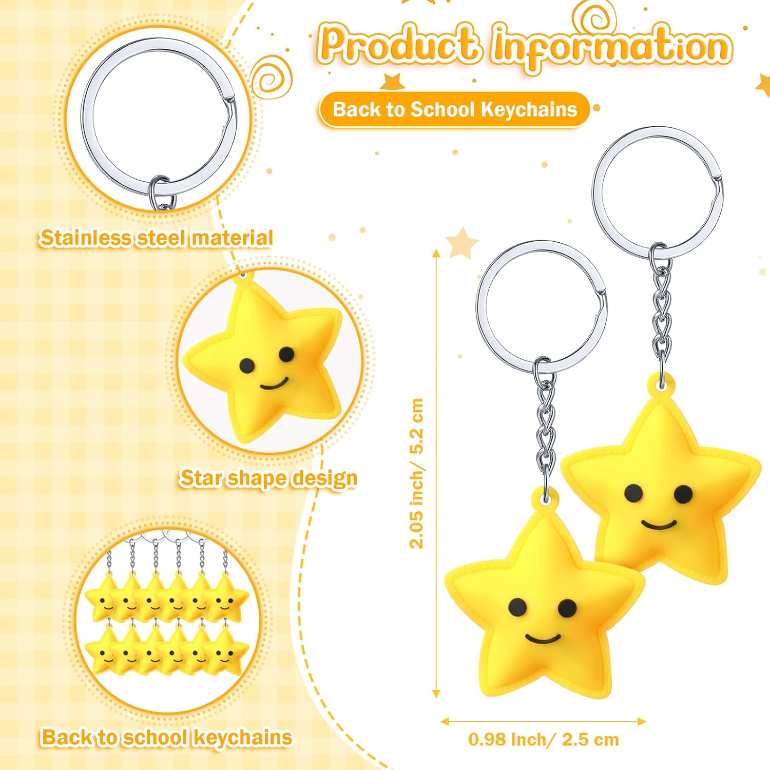 Tondiamo 50 Sets Cute Star Keychains with Inspirational Star Cards and Bags Positive Gifts for Classroom School Student Rewards Party Bag Fillers