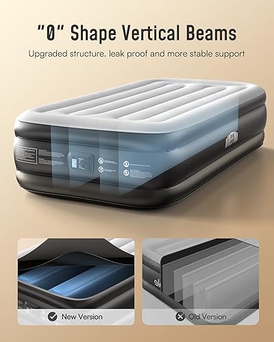 Miniatura 4 de Airefina Colchón de aire tamaño individual integrado, comodidad mejorada de 18 pulgadas, colchón inflable de 2 minutos, inflado rápido y rápido