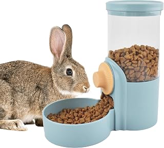 Hanging Automatic Rabbit Food Dispenser, Auto Guinea Pig Feeder for Cage 35OZ Gravity Bunny Feeder, Dog Cage & Crate Food Bowl for Rabbit Guinea Pig Hedgehog Ferret Kitty Puppy