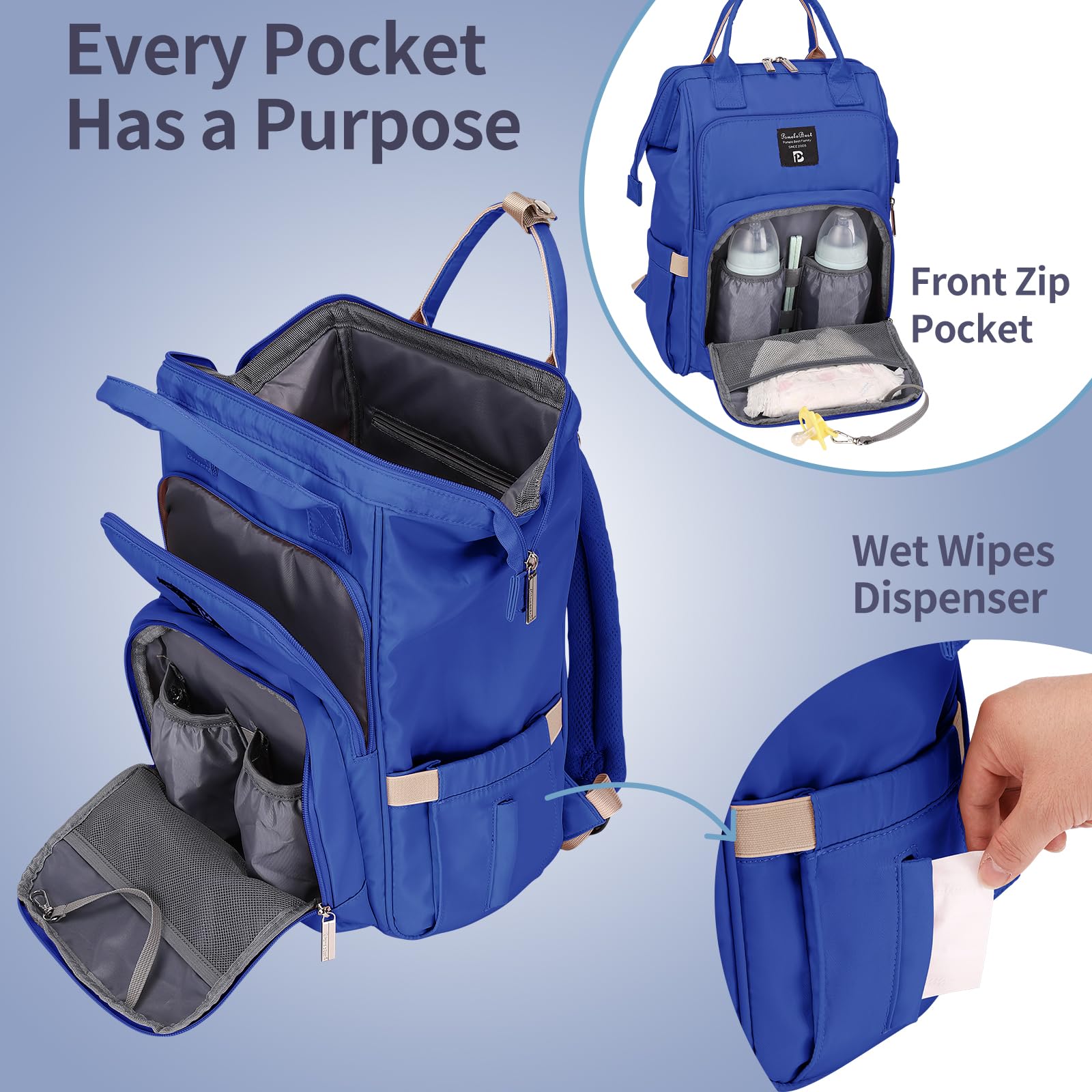 Pomelo Best Zaino Mamma Multifunzione Neonato Fasciatoio Bambino Impermeabile Borsa Stoffa Grande capacità con Materassino fasciatoio, 2 tasche isolanti bottiglia per Viaggiare