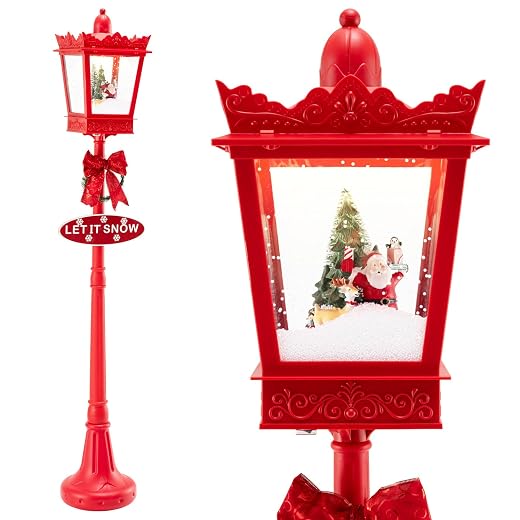 Goplus 8 ft Musical Christmas Streetlight, Xmas Lamp Post w/Santa Scene