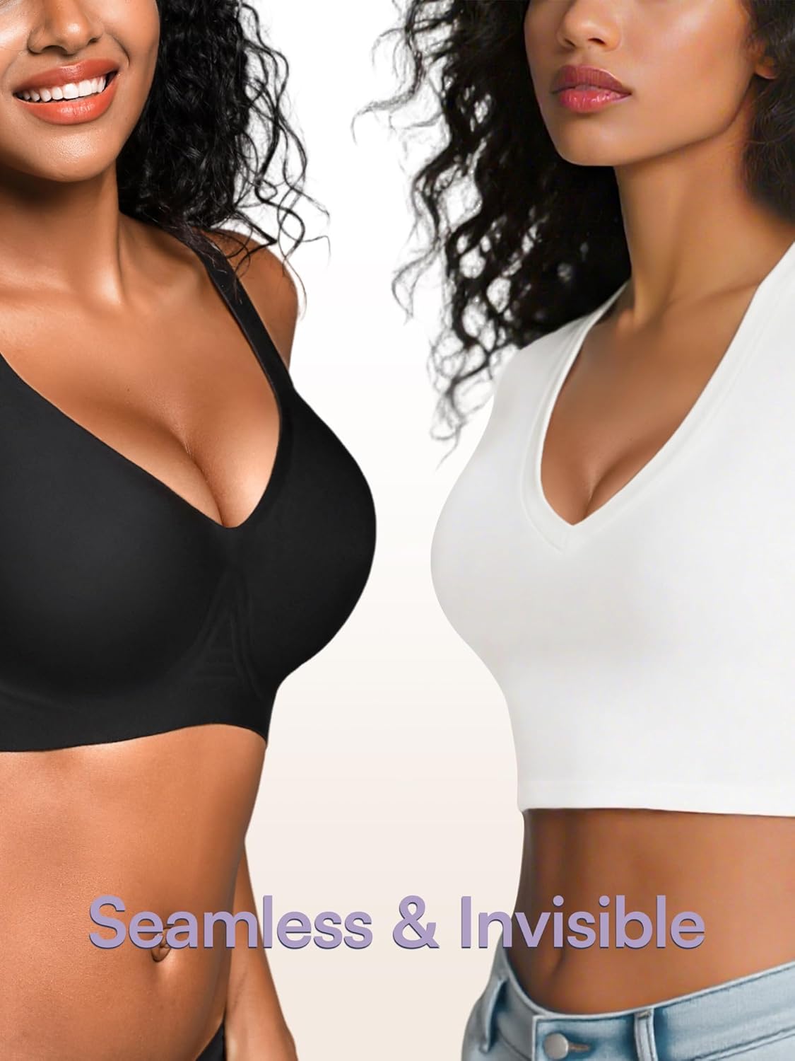 S-L Deep-V Jelly Bras for Women Seamless Wireless Bralette with Support, Comfortable Padded T-Shirt Bra No Underwire - Image 6
