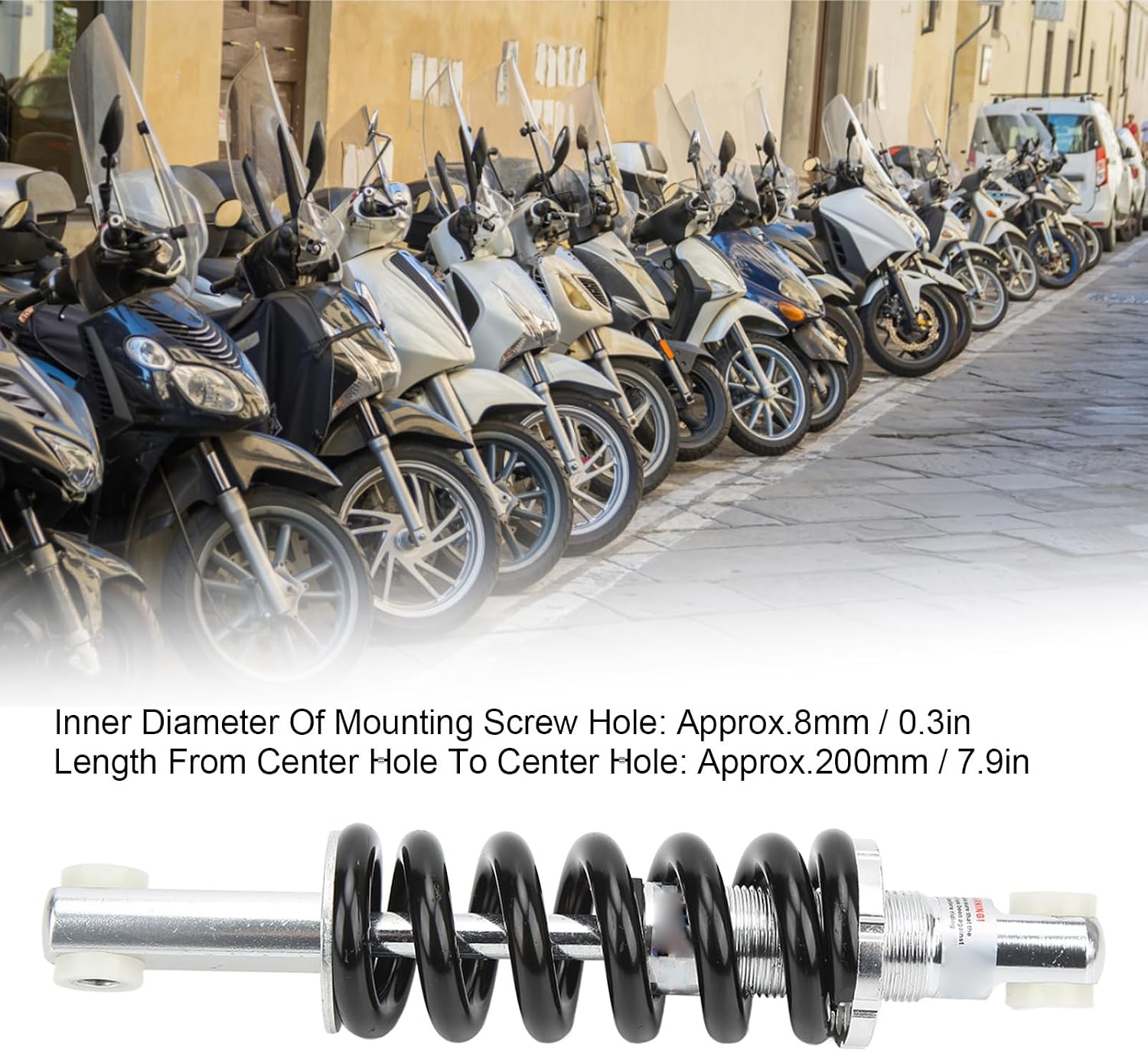 200mm 8mm Hole Universal Rear Shock Absorber,1500LBS Heavy Duty Suspension Spring Damper for Electric Scooter, Dirt Bike, Electric Bicycle, Mini Motorcycle, ATV