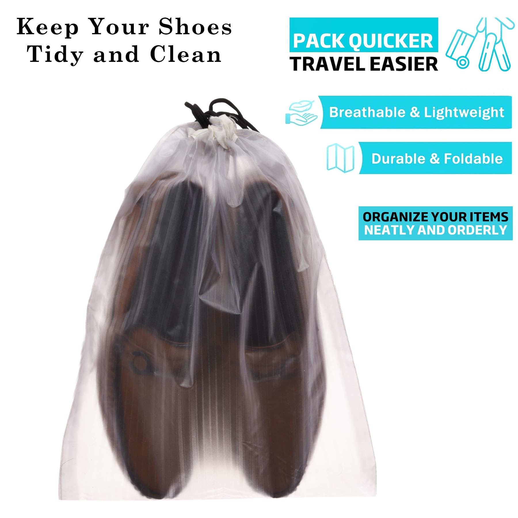 Kuber Industries Funda para zapatos | Bolsas de almacenamiento de zapatos de viaje | Bolsas de almacenamiento de PVC | Funda de zapatos con cordón | Organizador de almacenamiento de zapatos
