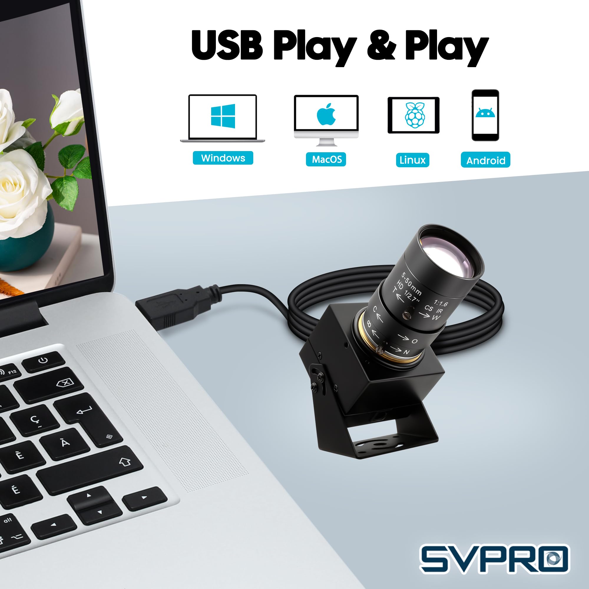 Industrial Camera CS Mount SVPRO 4K HDMI USB Camera With 5-50mm ...