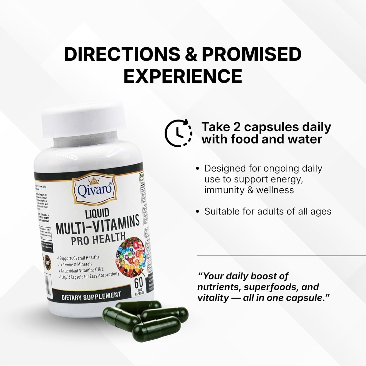 International 60 Liquid filled Multivitamin capsules, Vitamin B-Complex, Vitamin D3, Zinc, CoQ10, Panax Ginseng, Multivitamin Minerals, Daily Mineral Support , 42-Fruit & Veggie Herbal Blend - Image 8