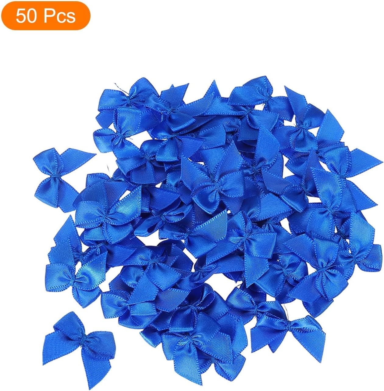 MECCANIXITY 50 Pcs Mini Ribbon Bow 1" Mini Fabric Satin Ribbon Flower Bows for Craft DIY Sewing Wedding Birthday Party Gift Wrap Bows Dark Blue