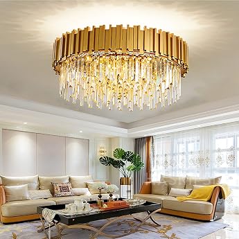 AHXIAOZN Modern Chandelier Crystal Light, Crystal Ceiling Light, Gold, 9 x E14 Lights for Dining Room, Kitchen, Living Room,
