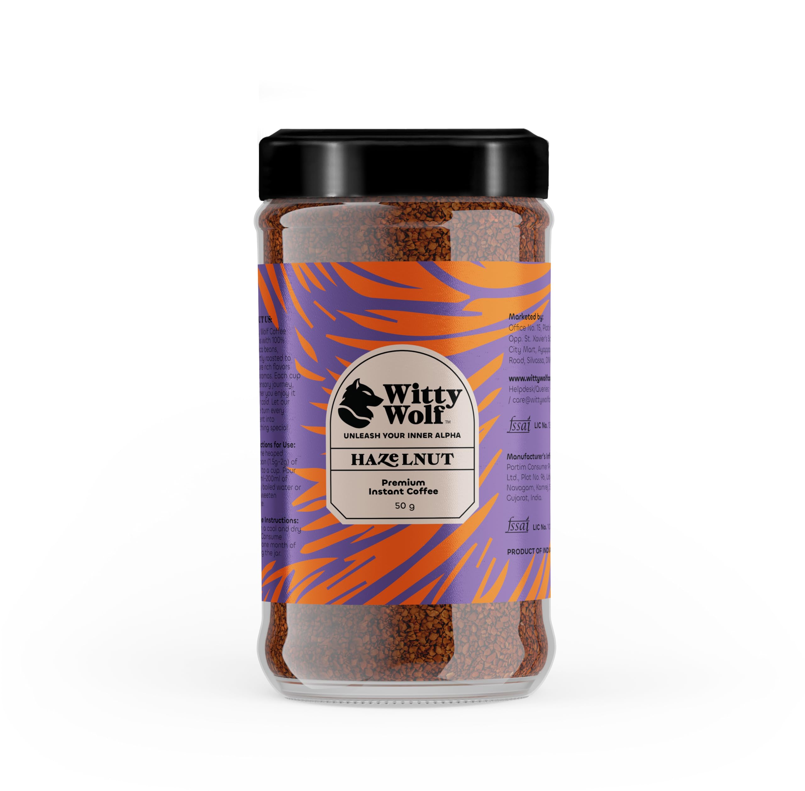 Witty Wolf Premium Hazelnut Flavour Instant Coffee (50 Gm) | Instant Flavored Coffee Powder | Hot And Cold Coffee | Cappuccino, Latte & Espresso