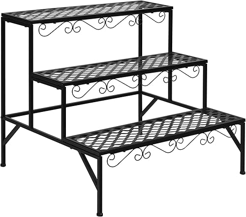 Miniatura 9 de Giantex Soporte de metal negro para plantas de 3 niveles, soportes de metal para plantas con 6-9 soportes de capacidad en maceta, estante de