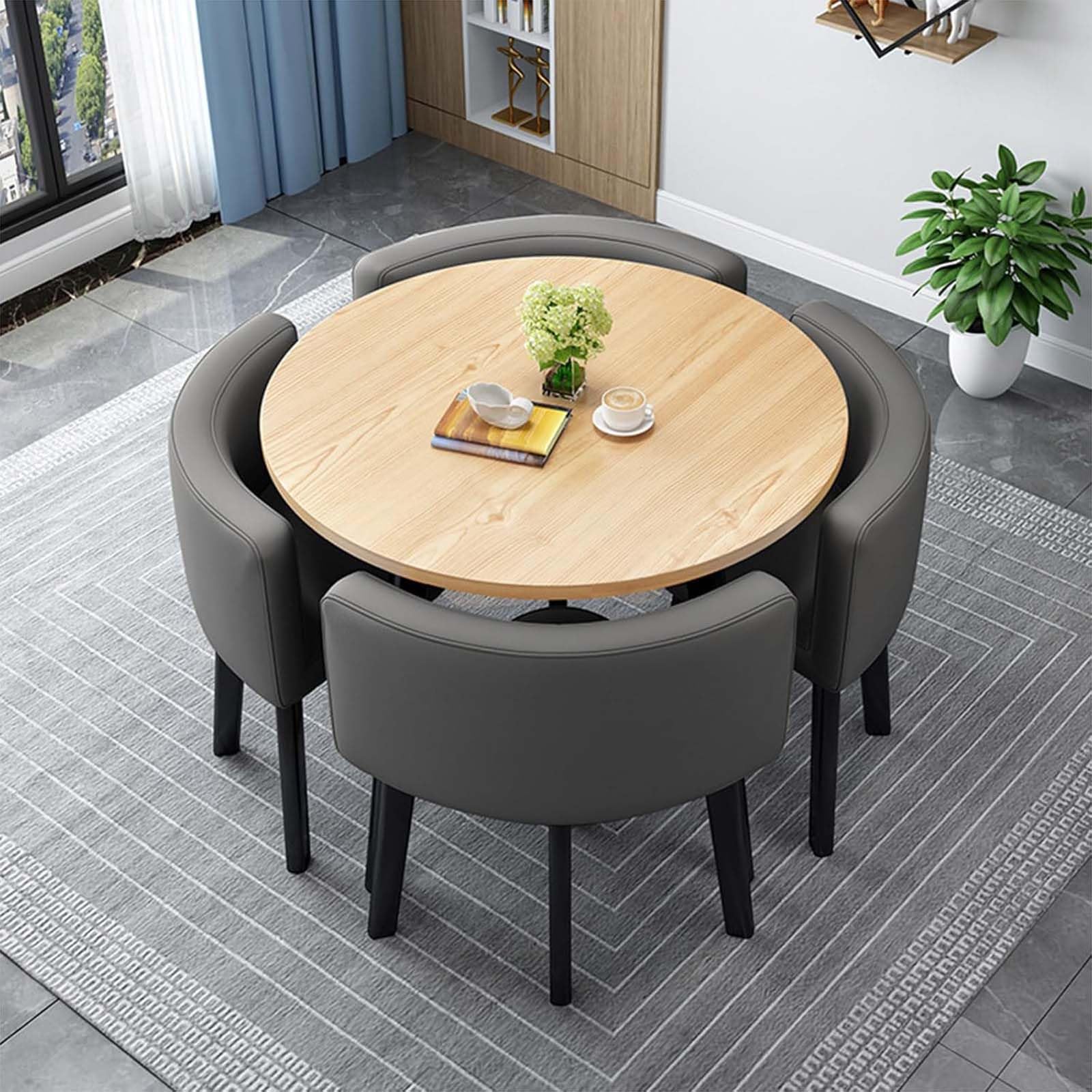 WOTZOV 5-Piece Round Conference Table Set With 4 Chairs 80Cm/31.5In Dining Table For Kitchen Space-Saving Stackable Chairs Modern Design For Living Room & Office Use,J 80cm/31.5in
