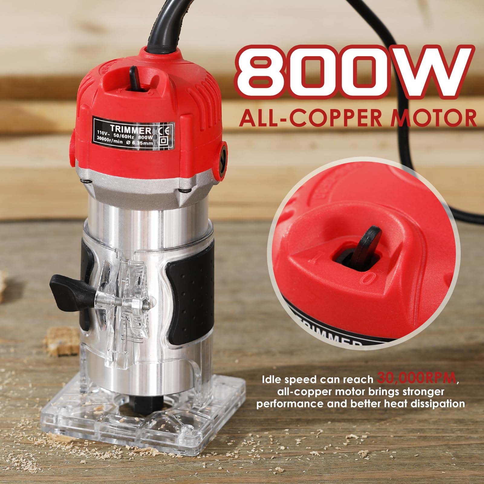Fresadora de Madera, Weytoll Fresadora para Madera Electrica, 220V, 800W, 30000r/min